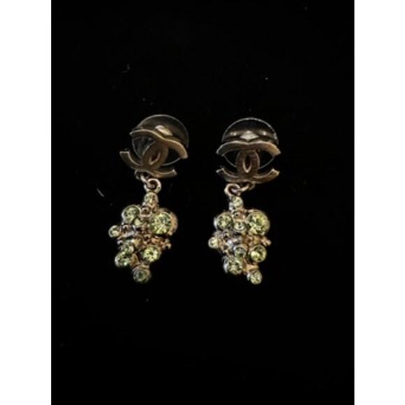 CHANEL GREEN‎ Crystal CC Drop Earrings*Silver & Green*Velvet Gift Box*PIERCED - Picture 5 of 6
